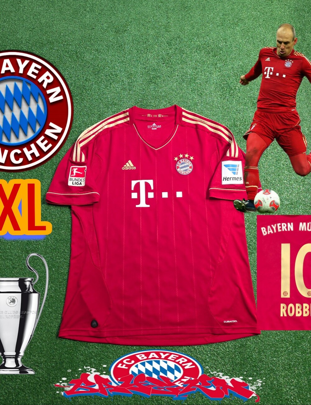 Adidas FC Bayern Munich Arjen Robben #10 2013/2014 Home Jersey Bundesliga Rare